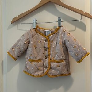 Nicole Miller Baby Floral Quilted button down Jacket with Mustard Trim 0-3 M